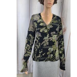 NWT Karen Kane Lifestyle Misty Green/Blk Stretch Knit Long Sleeve V Neck Top XL
